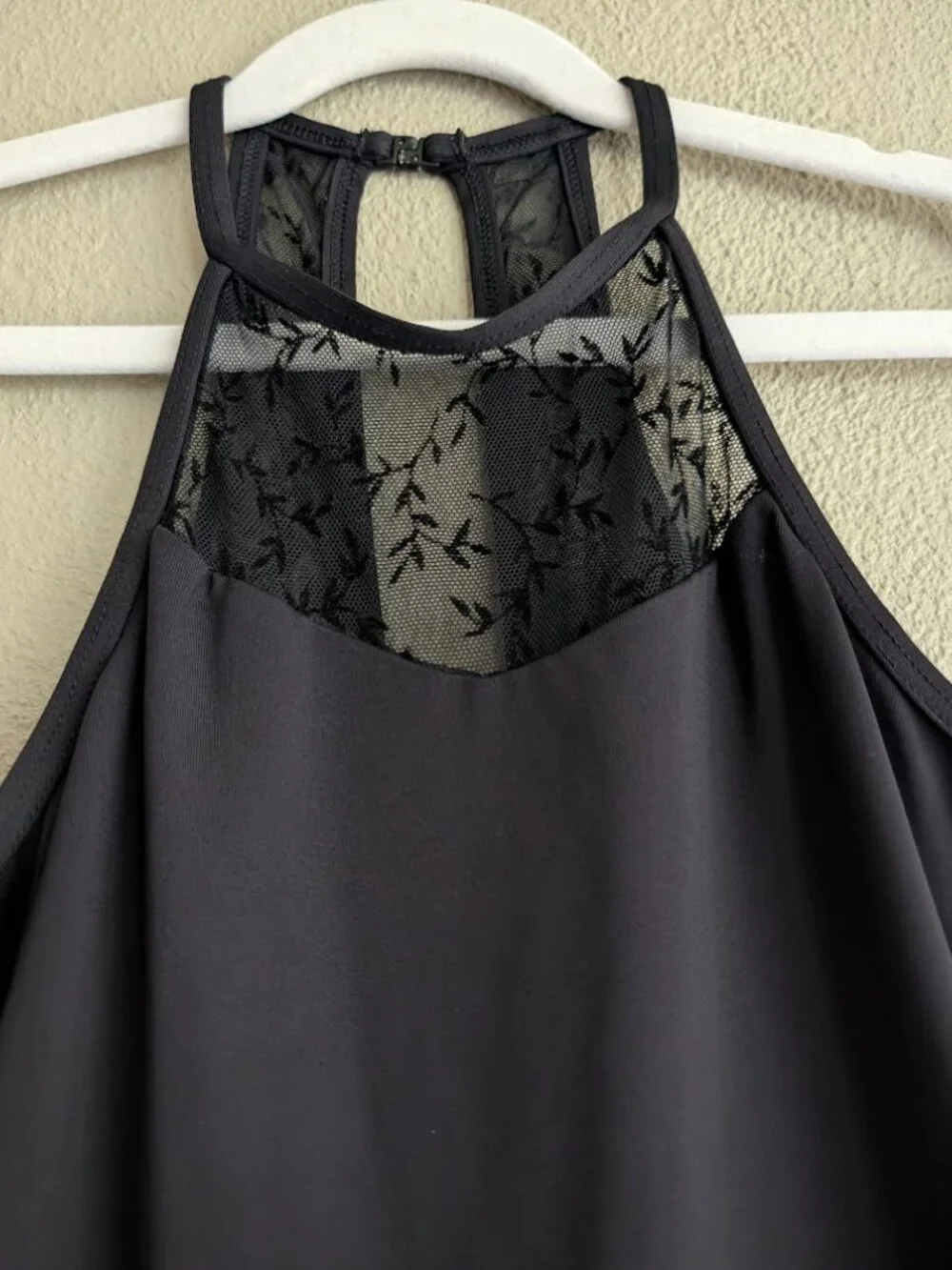 Lulli Dancewear * Agnese Black Flocked Mesh Halter Leotard * Girls Size 14